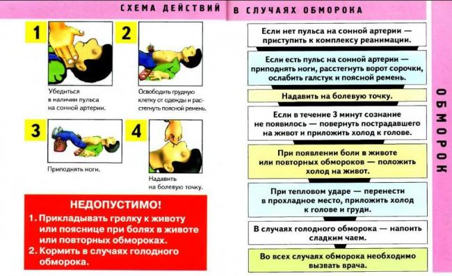 Оказание первой помощи при обмороке - что необходимо сделать и алгоритм действий